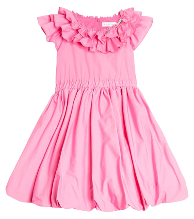 Monnalisa Kids' Ruffle-trimmed Cotton Dress In Pink
