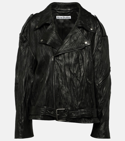 Acne Studios Oversized Leather Biker Jacket In Black