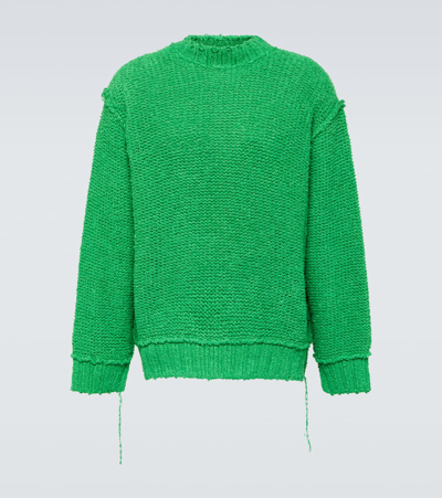 Sacai Distressed Cotton Sweater In Green