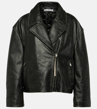 Acne Studios Lilket Distressed Leather Jacket In Black