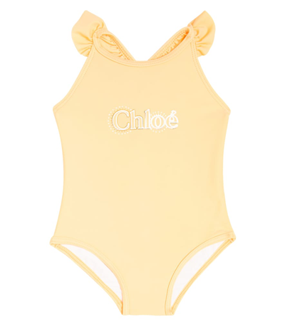 Chloé Pink Swimsuit For Baby Girl With Logo