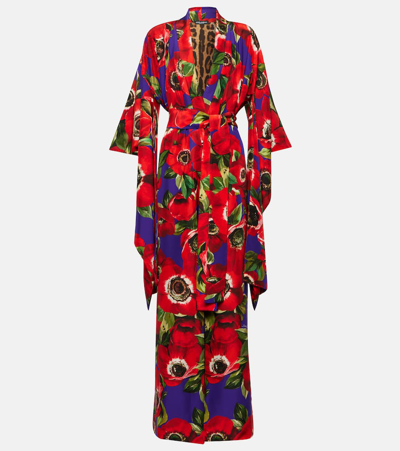 Dolce & Gabbana Floral Silk Dressing Gown In Multicoloured