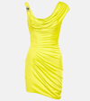 Versace Asymmetric Embellished Draped Jersey Mini Dress In Yellow