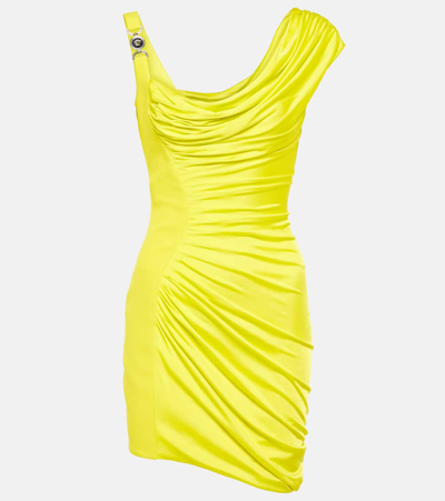 Versace Asymmetric Embellished Draped Jersey Mini Dress In Mimosa