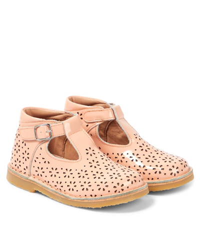 Petit Nord Kids' T-bar Flower Leather Loafers In Pink