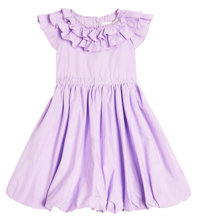 Monnalisa Kids' Pleated Cotton Dress In Purple