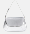 Amina Muaddi Ami Mini Frame Metallic Leather Shoulder Bag In Silver