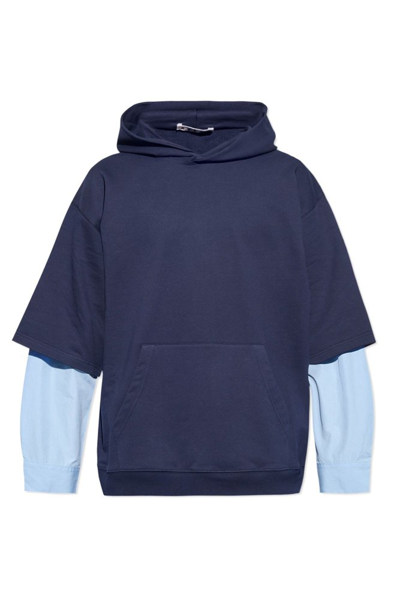 Marni Logo Embroidered Layered Hoodie In Blue
