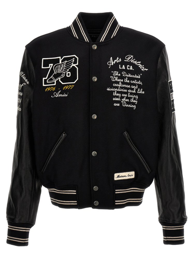 Amiri Eagle-patch Wool-blend And Leather Varsity Jacket In Black