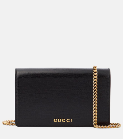 Gucci Script Leather Wallet On Chain In Black