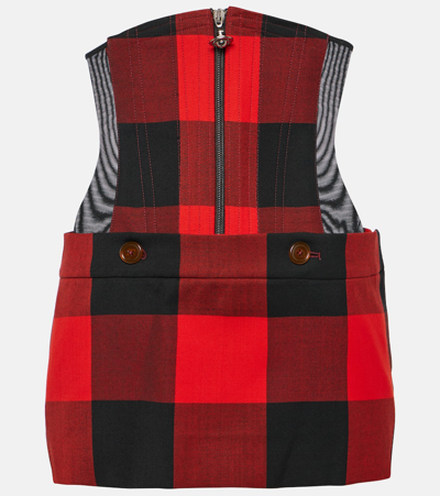 Vivienne Westwood Foam Checked Corset-effect Wool Skirt In Red