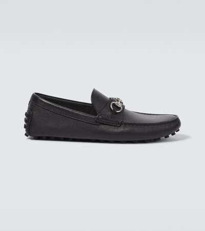 Gucci Horsebit Leather Driving Shoes In Black
