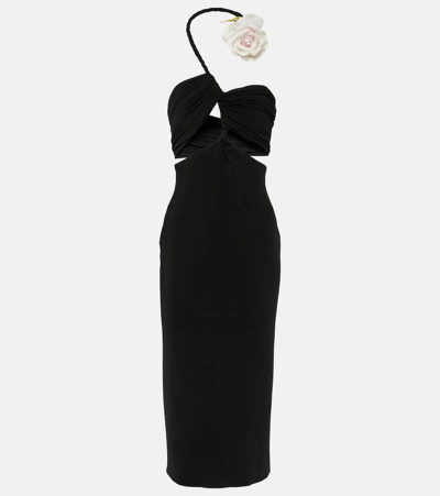 Magda Butrym Rose-detail Asymmetric Midi Dress In Black