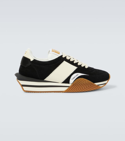 Tom Ford James Mixed Media Low Top Sneaker In Blue