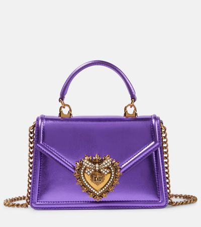 Dolce & Gabbana Devotion Small Leather Tote Bag In Purple