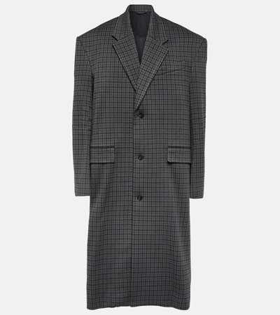 Balenciaga Oversized Houndstooth Cotton-blend Coat In Grey