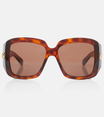 Gucci Tortoiseshell-effect Oversized-frame Sunglasses In Brown