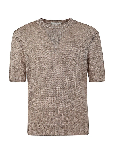 Filippo De Laurentiis Short Sleeve Round Neck Pullover In Brown