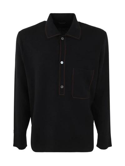 Zegna Long-sleeve Wool Polo Shirt In Black