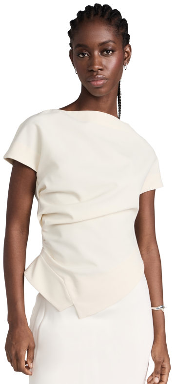 Rohe Draped Wool Lapel Top In Ivory