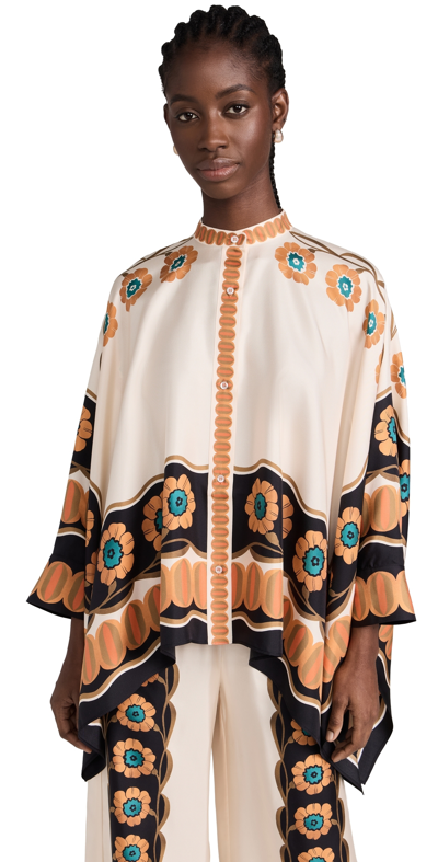 La Doublej Foulard Draped Silk-twill Tunic Top In Multicolour