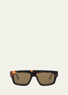 Fendi Men's Graphy Acetate Rectangle Sunglasses In Blonde Havana Bro
