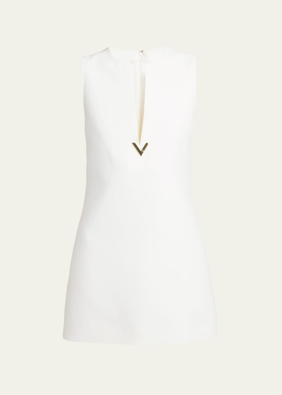Valentino Sleeveless V-logo Crepe Couture Mini Dress In Ivory