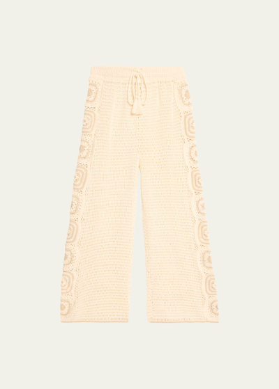 Hannah Artwear Kasi Wide-leg Cotton Crochet Pants In Oat