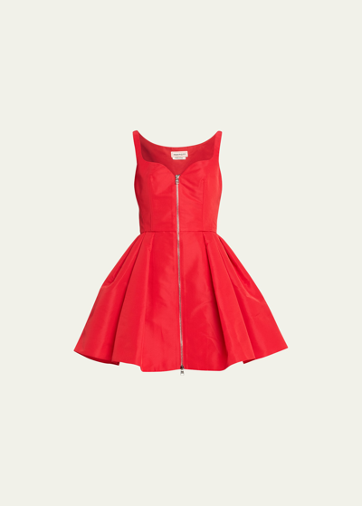 Alexander Mcqueen Zip-front Polyfaille Mini Dress In Love Red