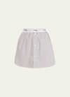 Hommegirls White Shirttail Miniskirt In Faded Black Strip
