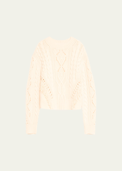 Vince Wool Fringe-trim Cable-knit Sweater In Cream