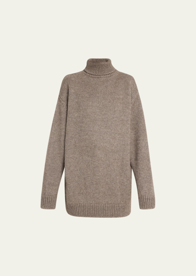 The Row Elu Oversized Turtleneck Alpaca Sweater In Brown