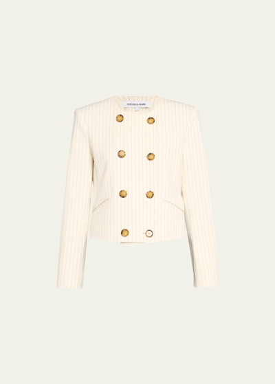 Veronica Beard Winslow Stripe Tailored Jacket In Ecru Multi