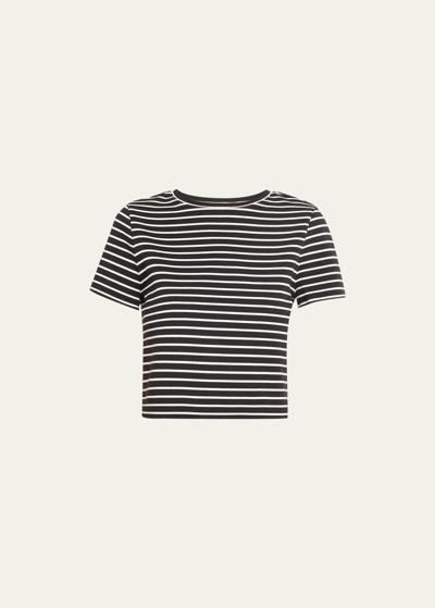 Alice And Olivia Cindy Classic Striped Tee In Black/off White S