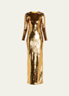 Dolce & Gabbana Long Sequined Tulle Stretch Dress In Gold