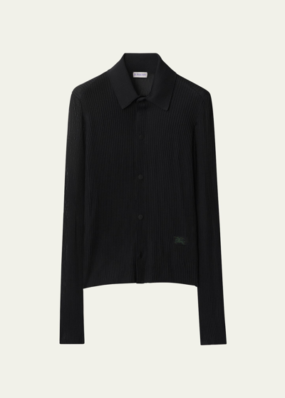 Burberry Collared Ribbed Ekd Top In Black