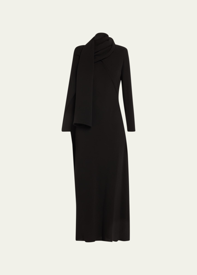 The Row Pascal Scarf-neck Silk Maxi Dress In Black