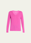 Majestic Cashmere Long-sleeve V-neck Pullover In 470 Orchide