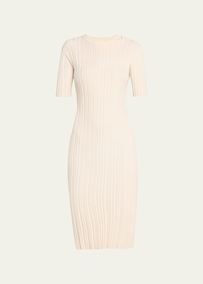 Loulou Studio Elea Ribbed Silk Blend Midi Dress In Rice Ivory