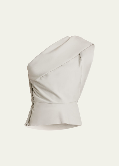 Rick Owens One-shoulder Draped Crop Bustier Top In Pearl