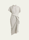 RICK OWENS SHORT-SLEEVE DRAPED MIDI WRAP DRESS