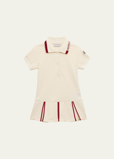 Moncler Girl's Pleated Short-sleeve Logo Polo Dress In 050 - White