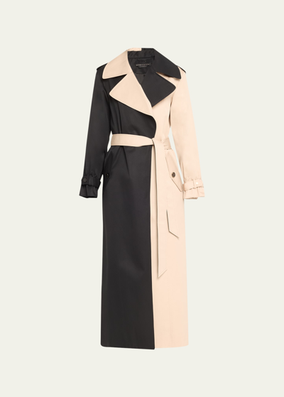 Alice And Olivia Nevada Oversized Two-tone Maxi Trench Coat In Black/latte
