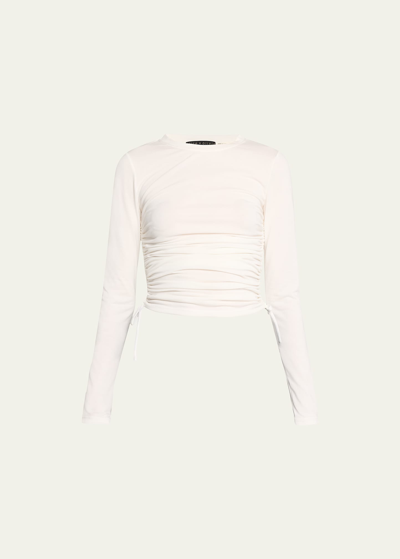 Alice And Olivia Percy Crewneck Ruched Crop Top In Off White