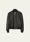 BURBERRY MEN'S GRAINED LEATHER BOMBER JACKET