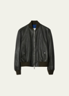 Burberry Leather Bomber Jacket In Onyx
