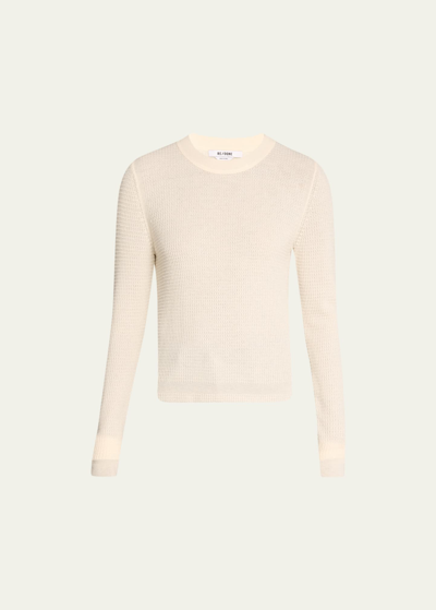 Re/done Slim-fit Waffle Knit Top In Ecru