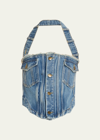 Monse Halterneck Washed Denim Corset Top In Indigo