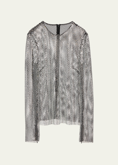 Dolce & Gabbana Crystal-embellished Mesh Zip Top In Silver