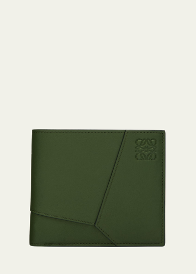 Loewe Puzzle Logo-debossed Leather Billfold Wallet In Green